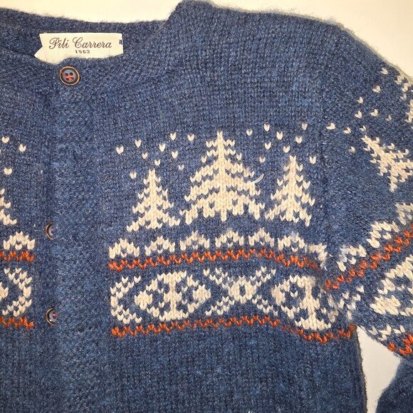 Pili Carrera Kids Wool Knit Cardigan – Made in Spain – Blue Fair Isle Pattern - Picture 4 of 5
